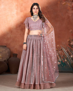 Pink Net Sequins Work Lehenga Choli With Net Dupatta