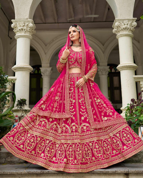 Pink Net Embroidered Unstitched Women Lehenga Choli