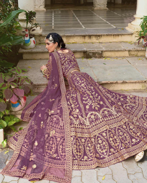 Purple Net Embroidered Unstitched Women Lehenga Choli