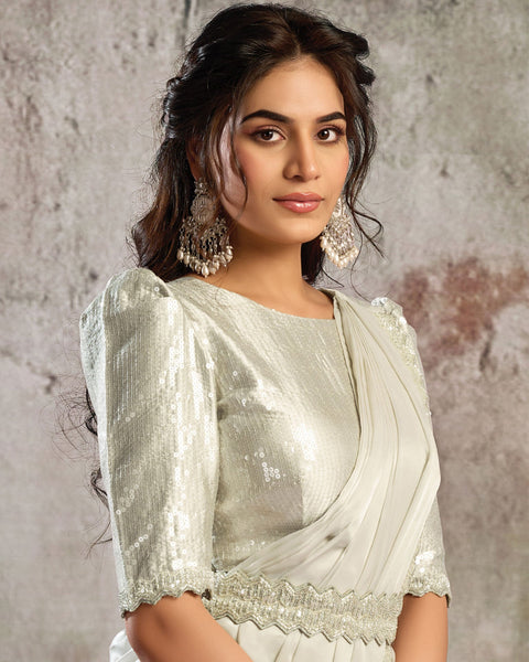 Tussar Two Tone Satin Women One Minute Saree With Stitched Blouse