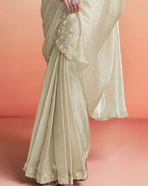 Pearl Grey Two Tone Satin Silk Women One Minute Saree With Stitched Blouse