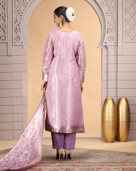 Light Purple Organza Jacquard Readymade Pant Suit For Woman With Organza Dupatta