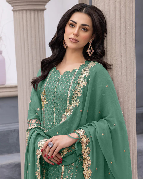 Green Georgette Pakistani Churidar Suit