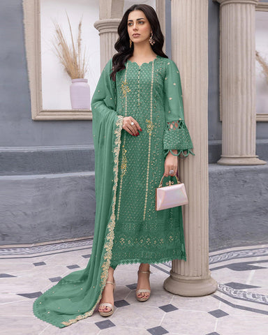 Green Georgette Pakistani Churidar Suit