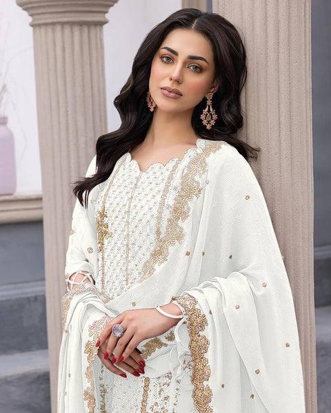 White Georgette Pakistani Churidar Suit
