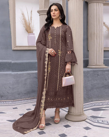 Brown Georgette Pakistani Churidar Suit