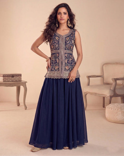 Readymade Blue CO-Ord Palazzo Suit For Woman In Georgette