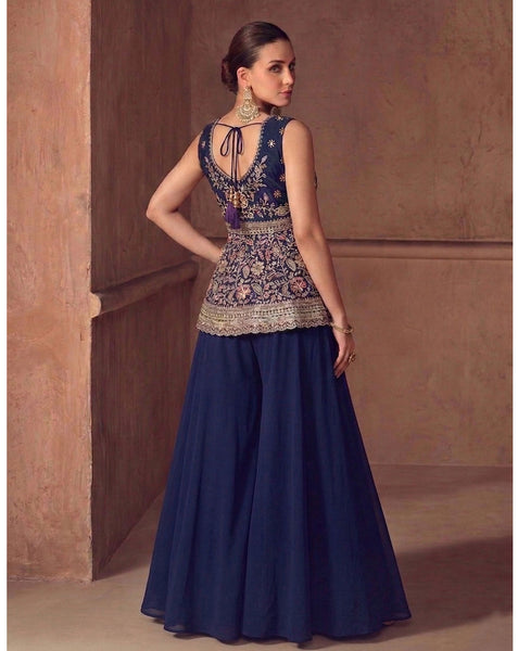 Readymade Blue CO-Ord Palazzo Suit For Woman In Georgette