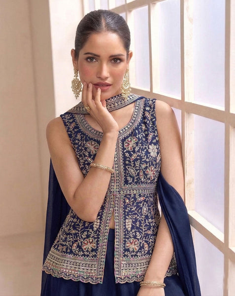 Readymade Blue CO-Ord Palazzo Suit For Woman In Georgette