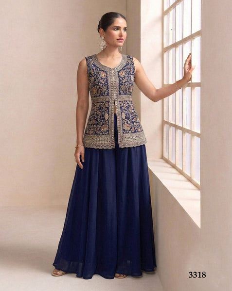 Readymade Blue CO-Ord Palazzo Suit For Woman In Georgette