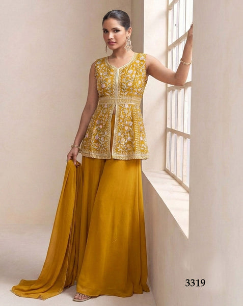 Readymade Yellow CO-Ord Palazzo Suit For Woman In Georgette