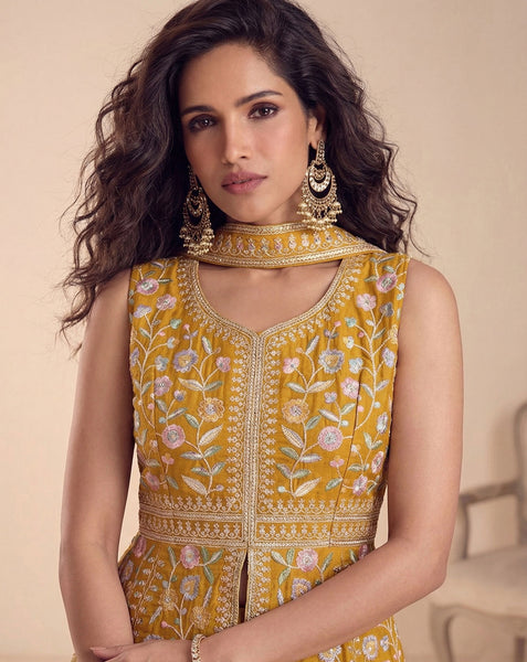 Readymade Yellow CO-Ord Palazzo Suit For Woman In Georgette