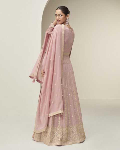 Pink Pure Georgette Women Readymade Anarkali Gown With Dupatta