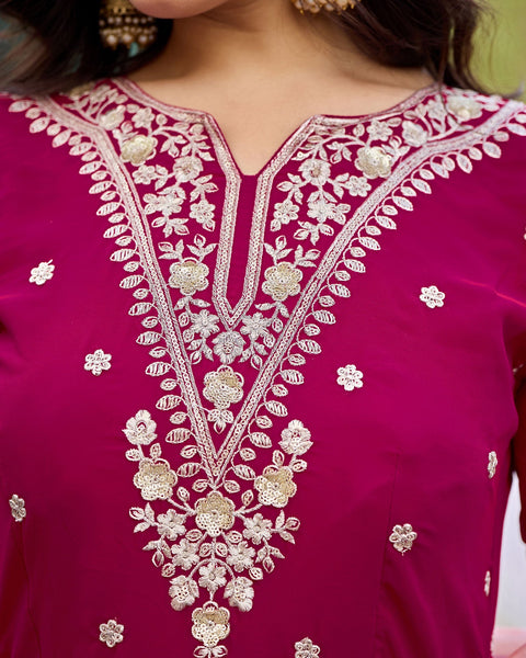 Pink Faux Georgette Women Readymade Anarkali Frock Suit With Printed Silk Dupatta