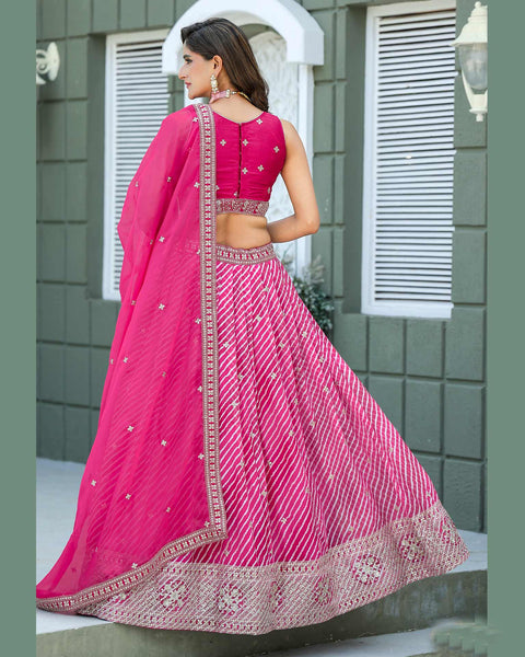 Pink Soft Organza Lehria Print Unstitched Women Lehenga Choli