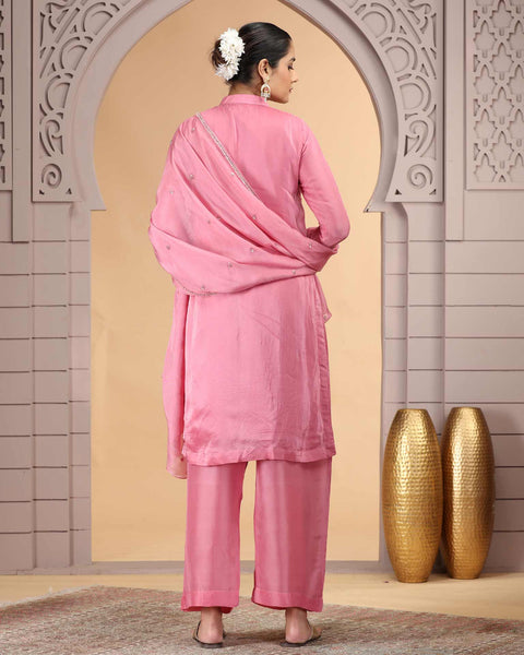 Pink Satin Silk Readymade Salwar Suit For Woman With Palazzo Pant