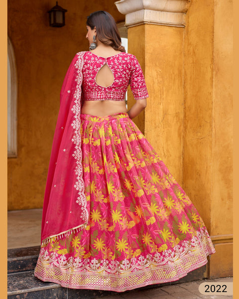Pink Taby Silk Printed Unstitched Women Lehenga Choli