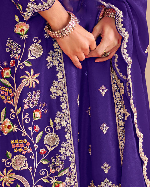 Blue Chinnon Silk Readymade Woman Palazzo Suit With Embroidered Dupatta