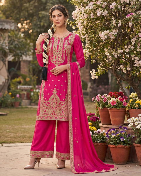 Chinnon Silk Woman Palazzo Suit In Pink 