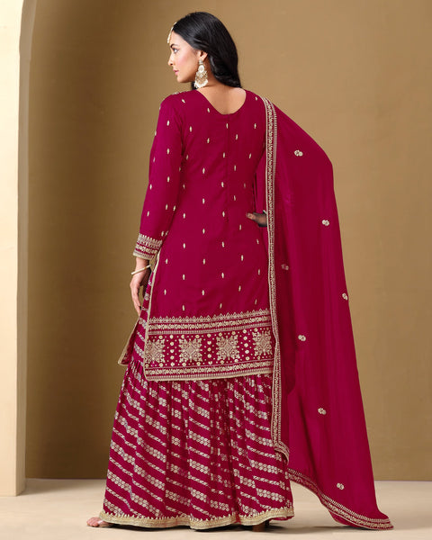 Magenta Art Silk Zari Embroidery Work Women Readymade Sharara Suit