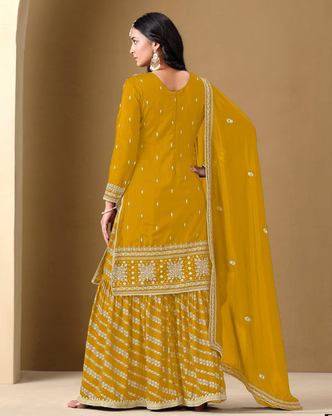 Yellow Art Silk Zari Embroidery Work Women Readymade Sharara Suit