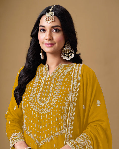 Yellow Art Silk Zari Embroidery Work Women Readymade Sharara Suit