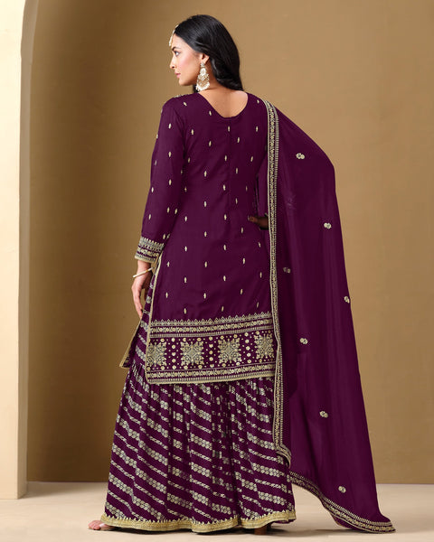 Purple Art Silk Zari Embroidery Work Women Readymade Sharara Suit