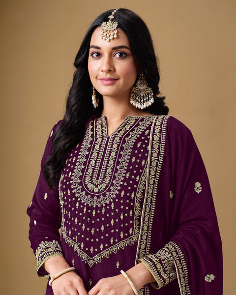 Purple Art Silk Zari Embroidery Work Women Readymade Sharara Suit