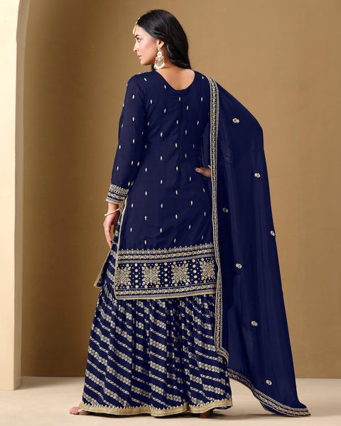 Blue Art Silk Zari Embroidery Work Women Readymade Sharara Suit