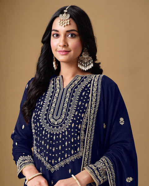 Blue Art Silk Zari Embroidery Work Women Readymade Sharara Suit