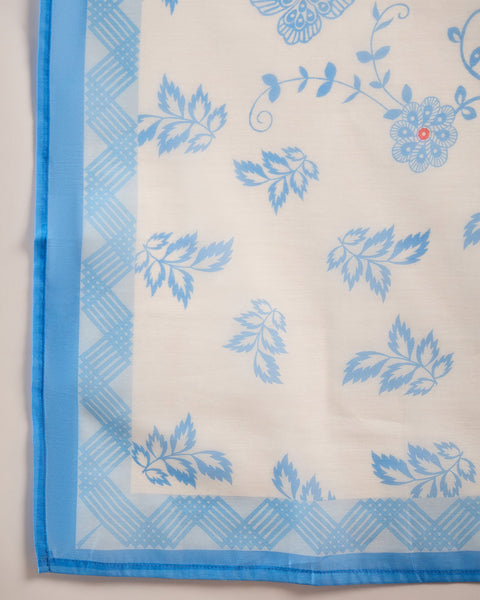 White & Blue Women Readymade Roman Silk Thread Work Palazzo Suit With Digital Print Dupatta