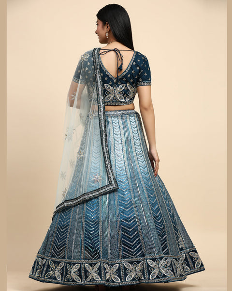 Blue Sequenced Lehenga Choli In Fancy Net Fabric With Net Dupatta