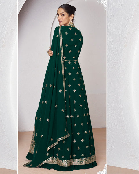Green Floor Length Sequinced Anarkali Kameez With Skirt & Georgette Dupatta