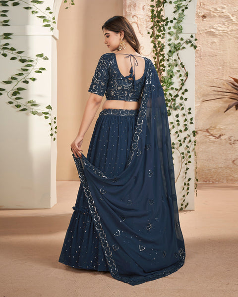 Blue Sequins & Thread Work Lehenga Choli With Georgette Dupatta