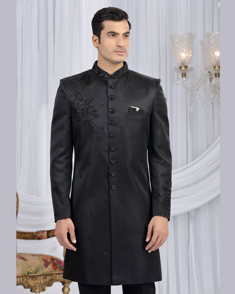 Black Art Silk Man Indowestern Sherwani