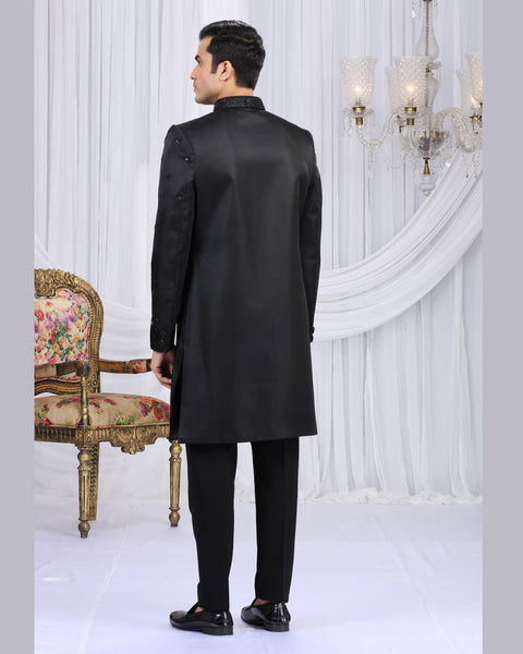 Black Art Silk Man Indowestern Sherwani