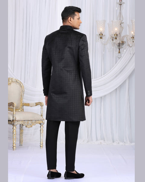 Black Embossed Velvet Man Indowestern Sherwani