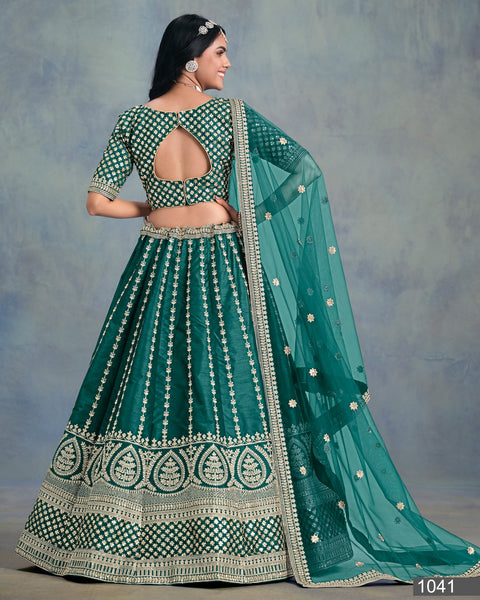 Art Silk Unstitched Zari & Sequins Work Women Green Lehenga Choli