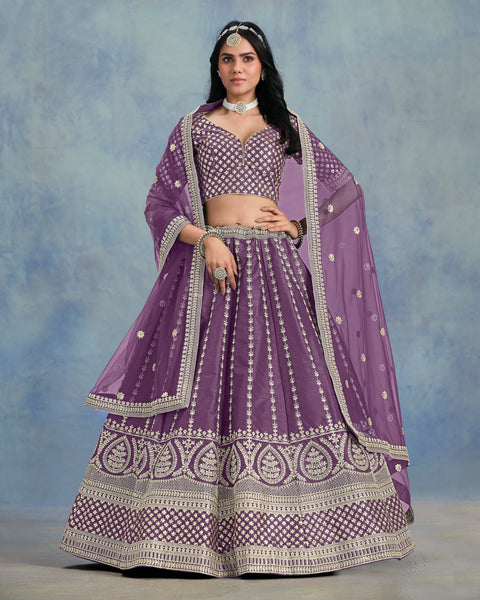 Art Silk Unstitched Zari & Sequins Work Women Purple Lehenga Choli