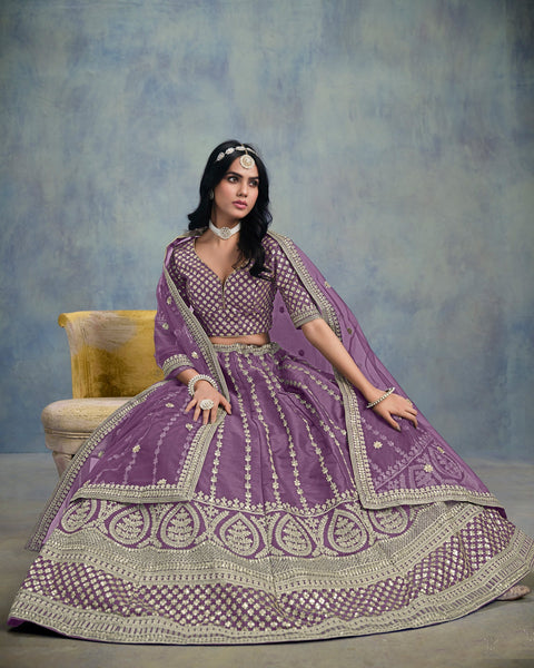 Art Silk Unstitched Zari & Sequins Work Women Purple Lehenga Choli