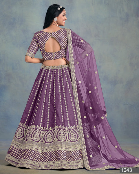 Art Silk Unstitched Zari & Sequins Work Women Purple Lehenga Choli