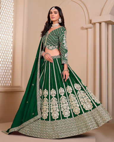 Green Simmer Art Silk Unstitched Zari Work Women Lehenga Choli