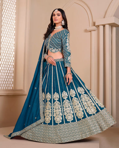 Blue Simmer Art Silk Unstitched Zari Work Women Lehenga Choli