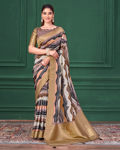 Lilac Purple Tussar Silk Jacquard Digital Print Woman Saree with Unstitched Blouse