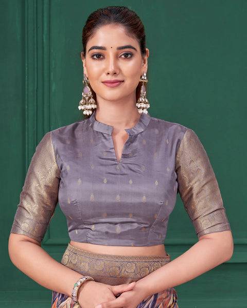 Purple Tussar Silk Jacquard Digital Print Woman Saree with Unstitched Blouse