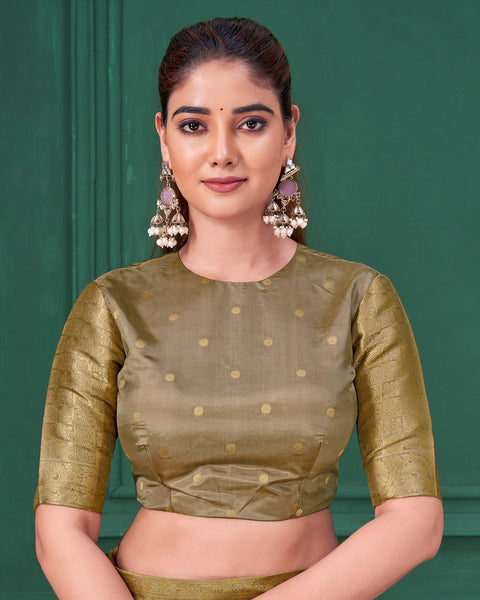 Grey Tussar Silk Jacquard Digital Print Woman Saree with Unstitched Blouse