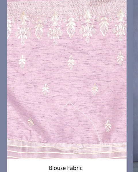 Women Lavender Organza Jacquard Silk Gota Work Saree With Banglori silk Embroidered Unstitched Blouse