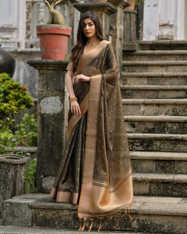 Coffee Brown Kalyani Silk Saree For Women With Unstitched Blouse