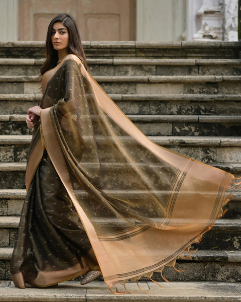 Coffee Brown Kalyani Silk Saree For Women With Unstitched Blouse