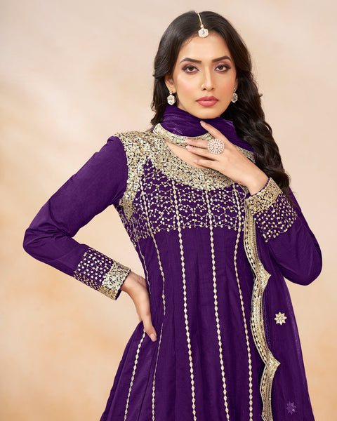 Women Purple Art Silk Sequins Work Readymade Suit With Embroidered Dhoti Salwar